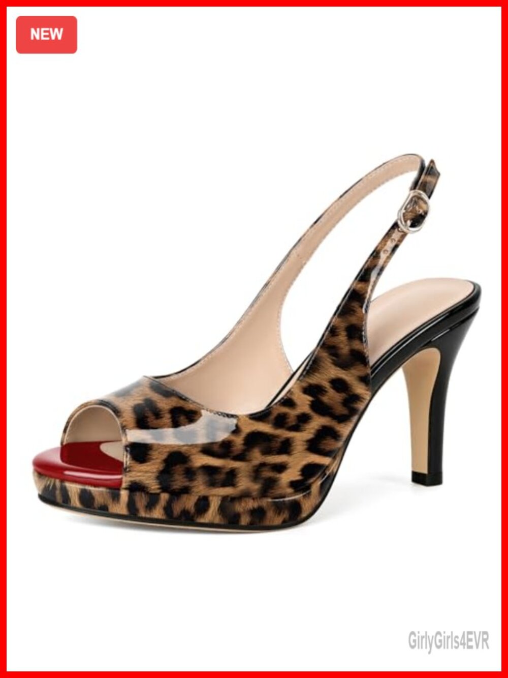 Women's Peep Toe Platform Slingback Heels 3.5 Inch Faux Leather